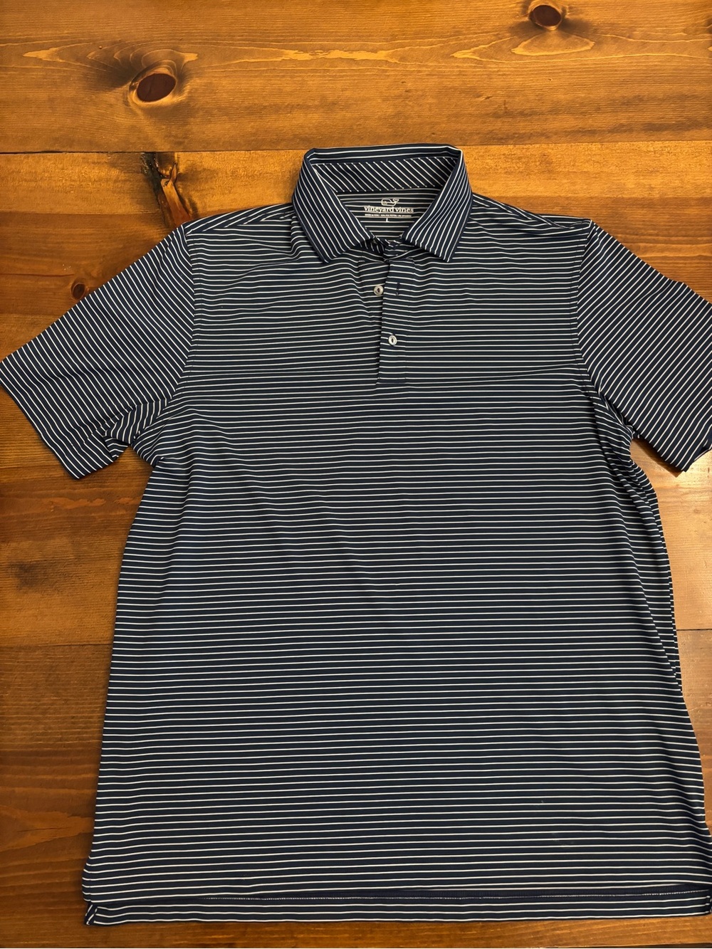 Vineyard Vines Navy and White Striped Polo Largr